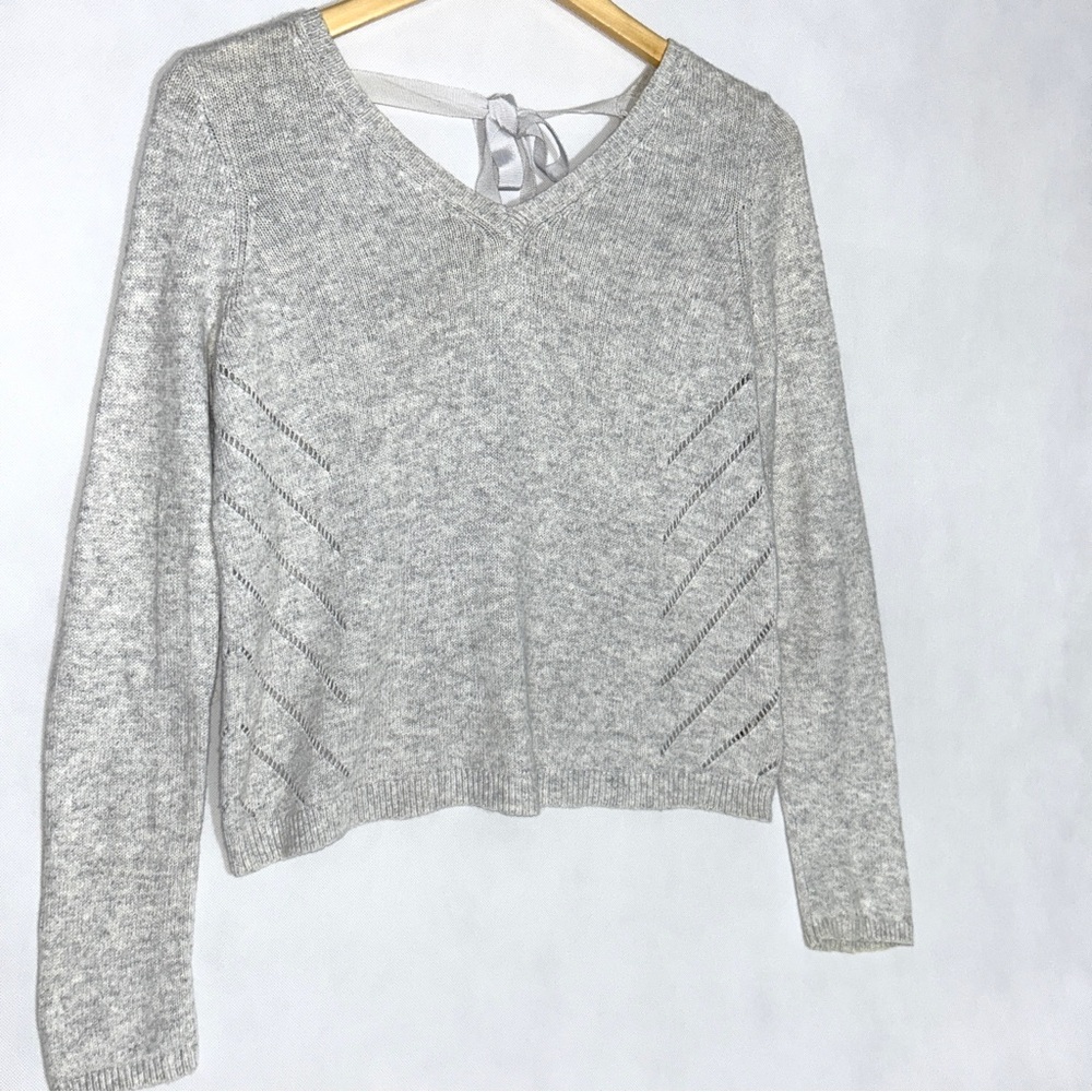 Moth Anthropologie Sweater V-Neck Knit Cotton Blend Cashmere‎ Woman's Small Grey